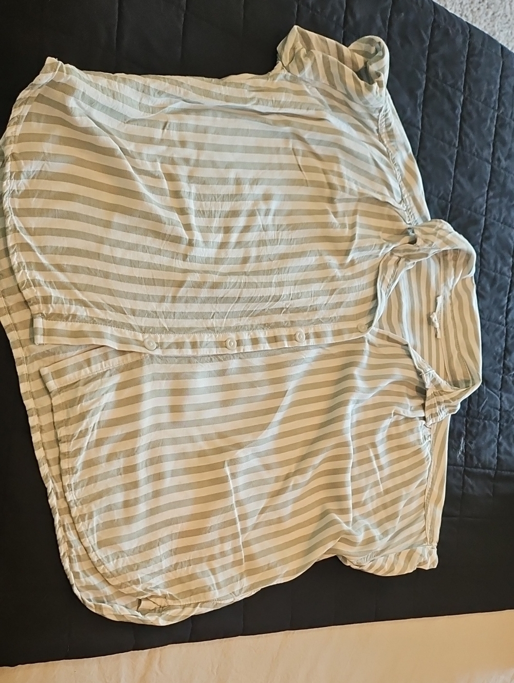 beachlunchlounge Striped Button-Front Top in Cream and Light Green